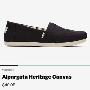 NWOT Black Alpargata Heritage Canvas Toms Size 8.5